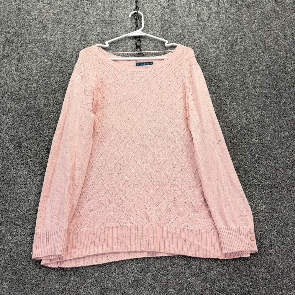 Karen Scott Sweater Womens Extra Large Pink Diamond Knit Long Sleeve Pullover XL